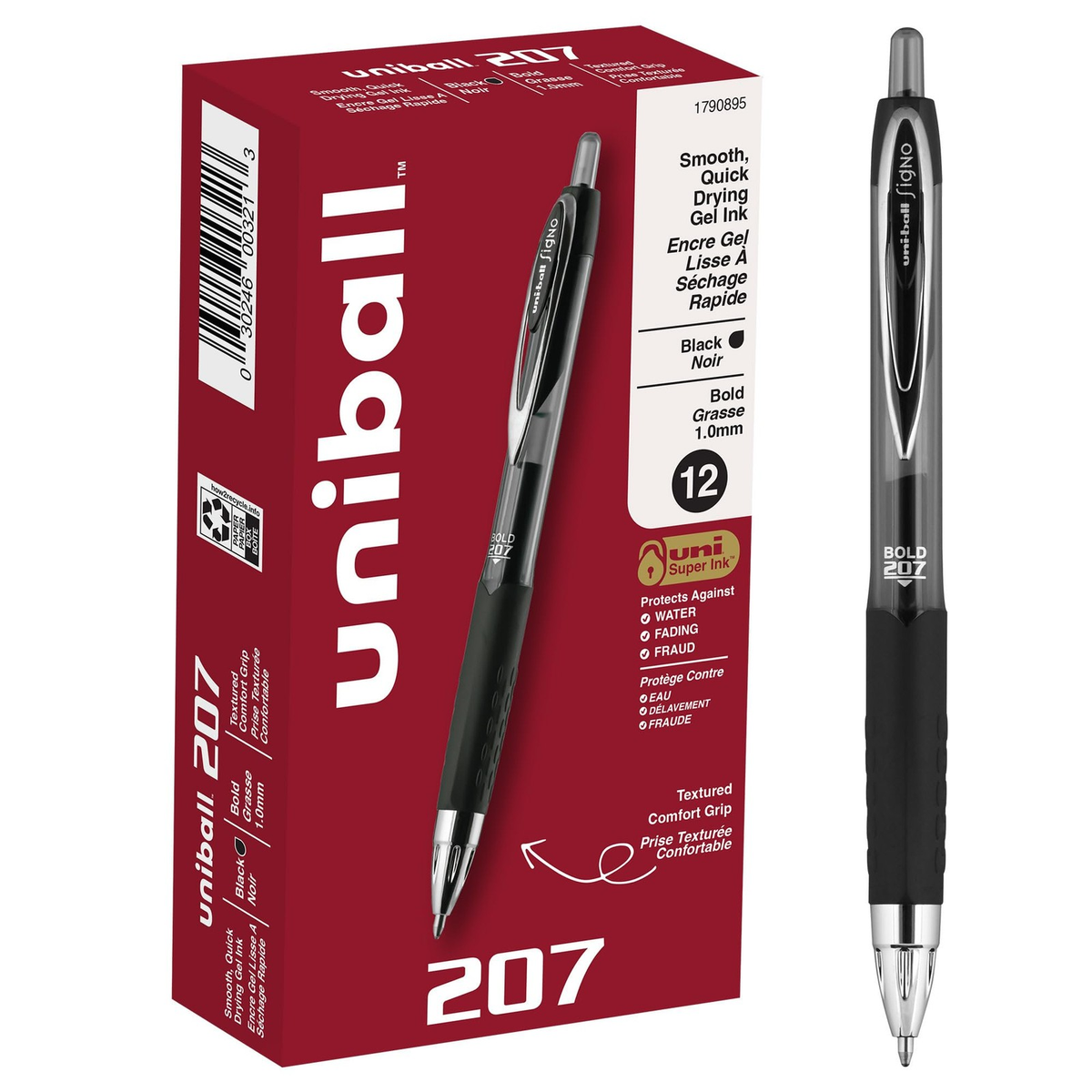 Uni-Ball 1790895 Signo 207 Retractable Gel Pen, Bold Point, Black Ink, 12-Count
