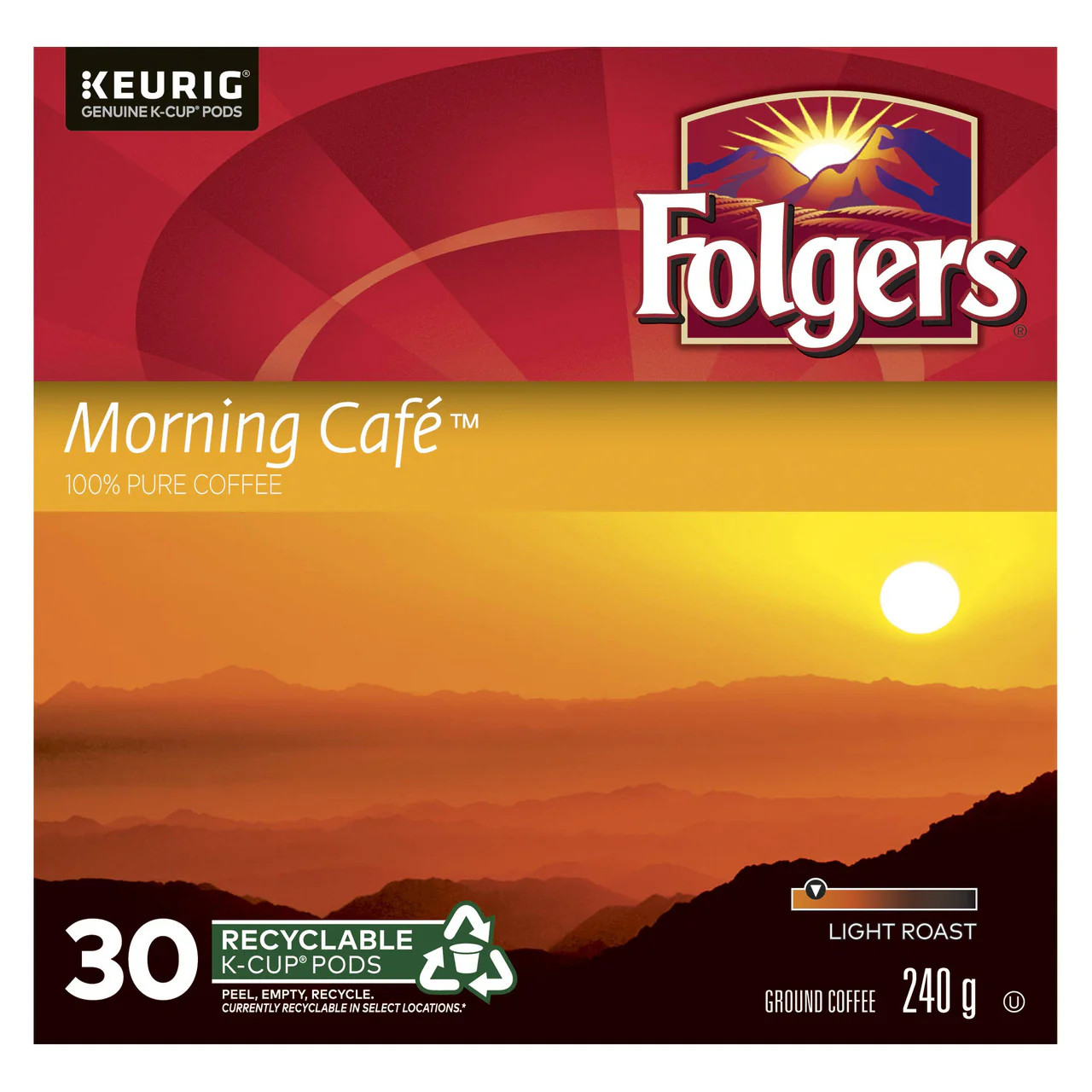 Folgers Morning Café K-Cup Coffee Pods 30 Count – Light Roast Single Serve Coffee for Keurig Brewers