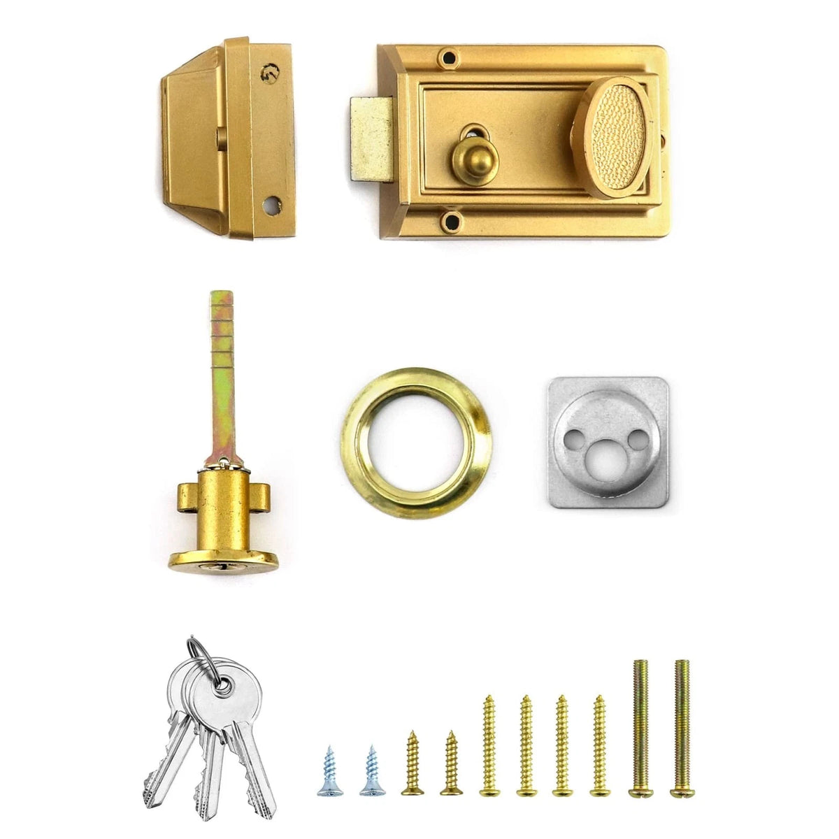 Antique Gold Brass Rim Night Latch Deadbolt Lock Single Cylinder 2 Keys