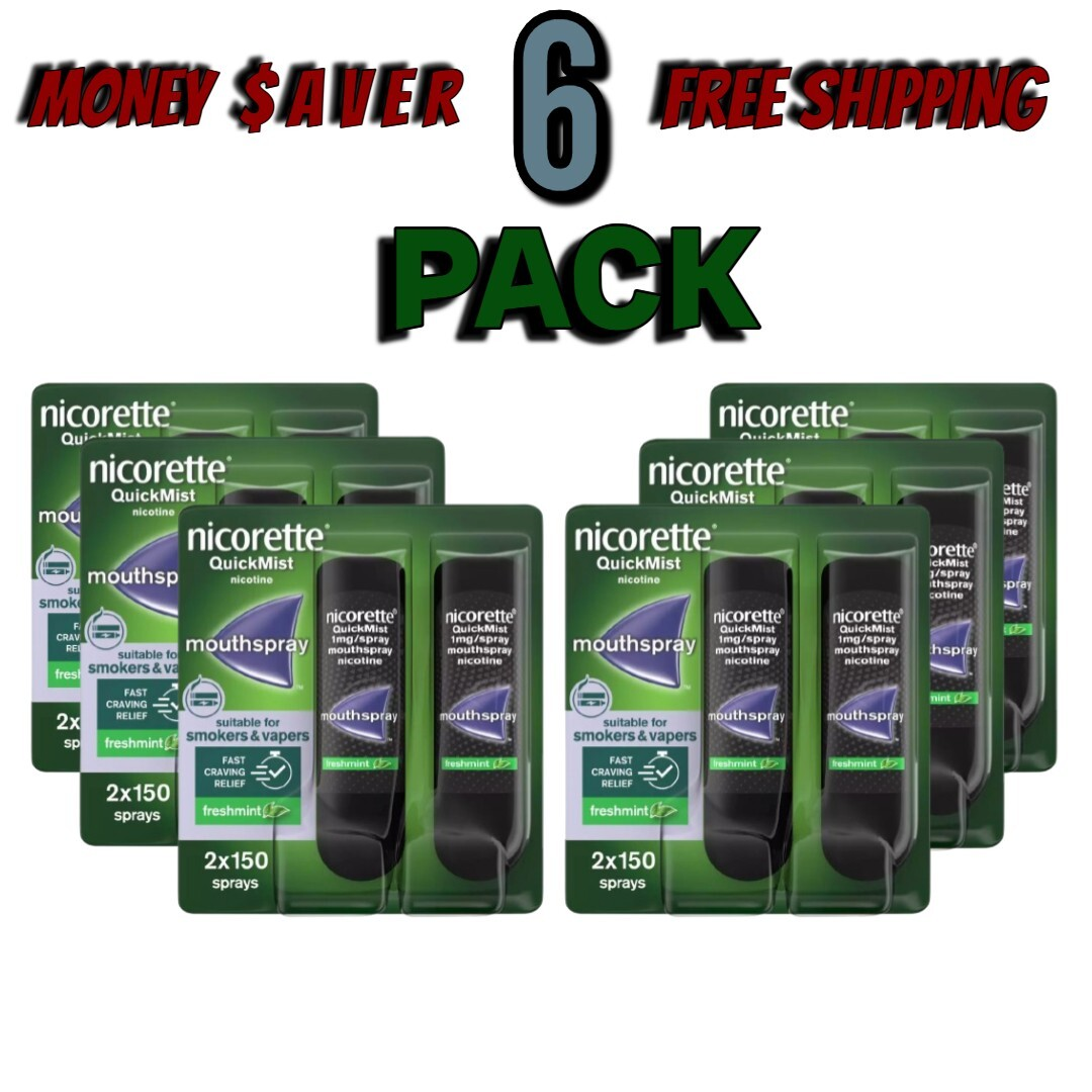 Nicorette Quickmist Duo, 2 x 150 sprays- PACK OF 6-FREE SHIPPING(= 1800 Spray