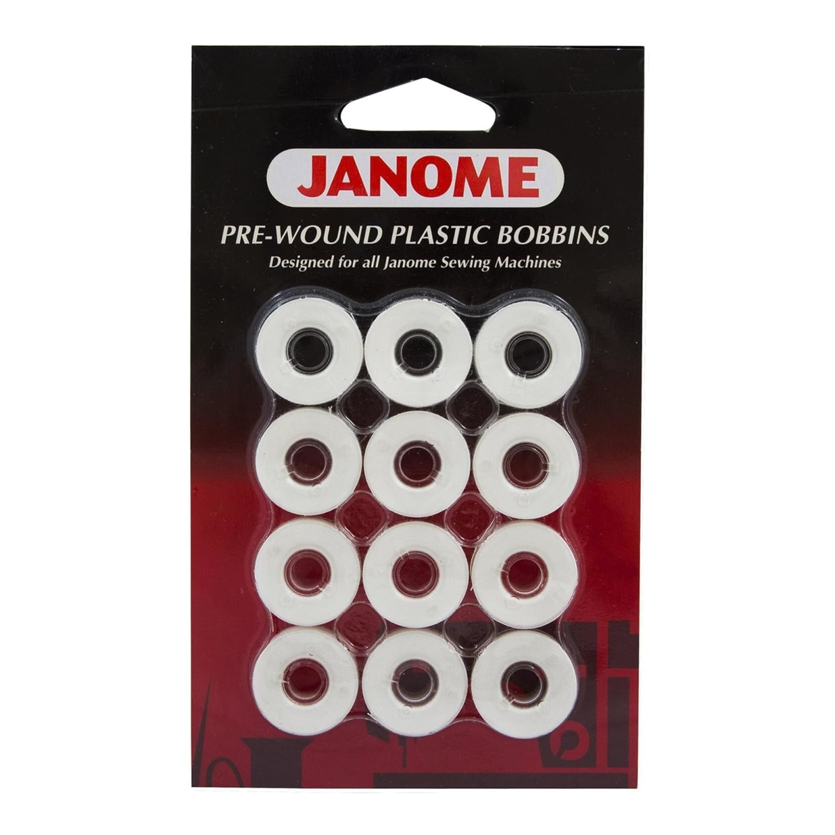 Janome Pre-Wound White Polyester Bobbins | 12 Pack, Class 15/15J, 80 Yards | FREE SHIPPING