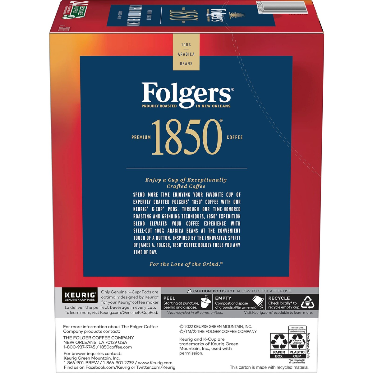🛒    1850 by Folgers Pioneer Blend Medium Roast Coffee | 96 Keurig K-Cup Pods | 4 x 24 Count | 100% Arabica | FREE SHIPPING ☕