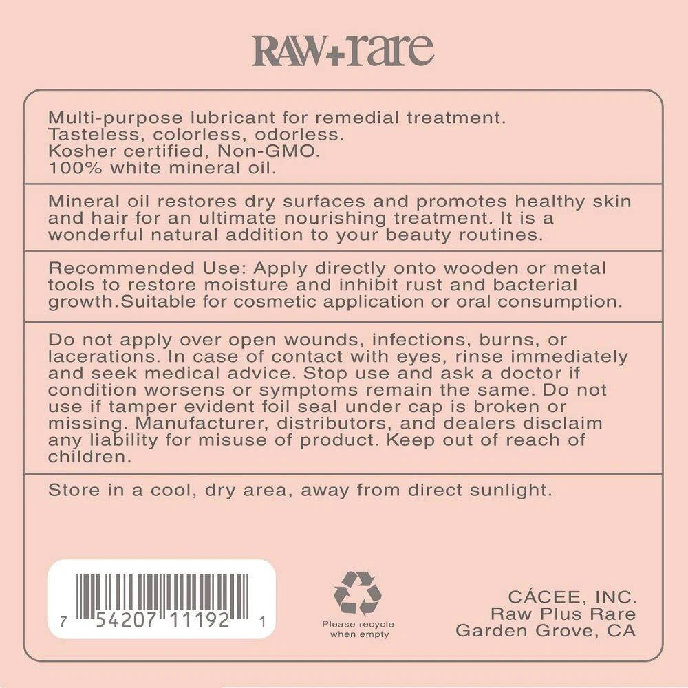 Raw Plus Rare Food Grade Mineral Oil 32 fl oz | Cutting Board, Butcher Block, Wood & Tool Conditioner | FREE SHIPPING 🪵