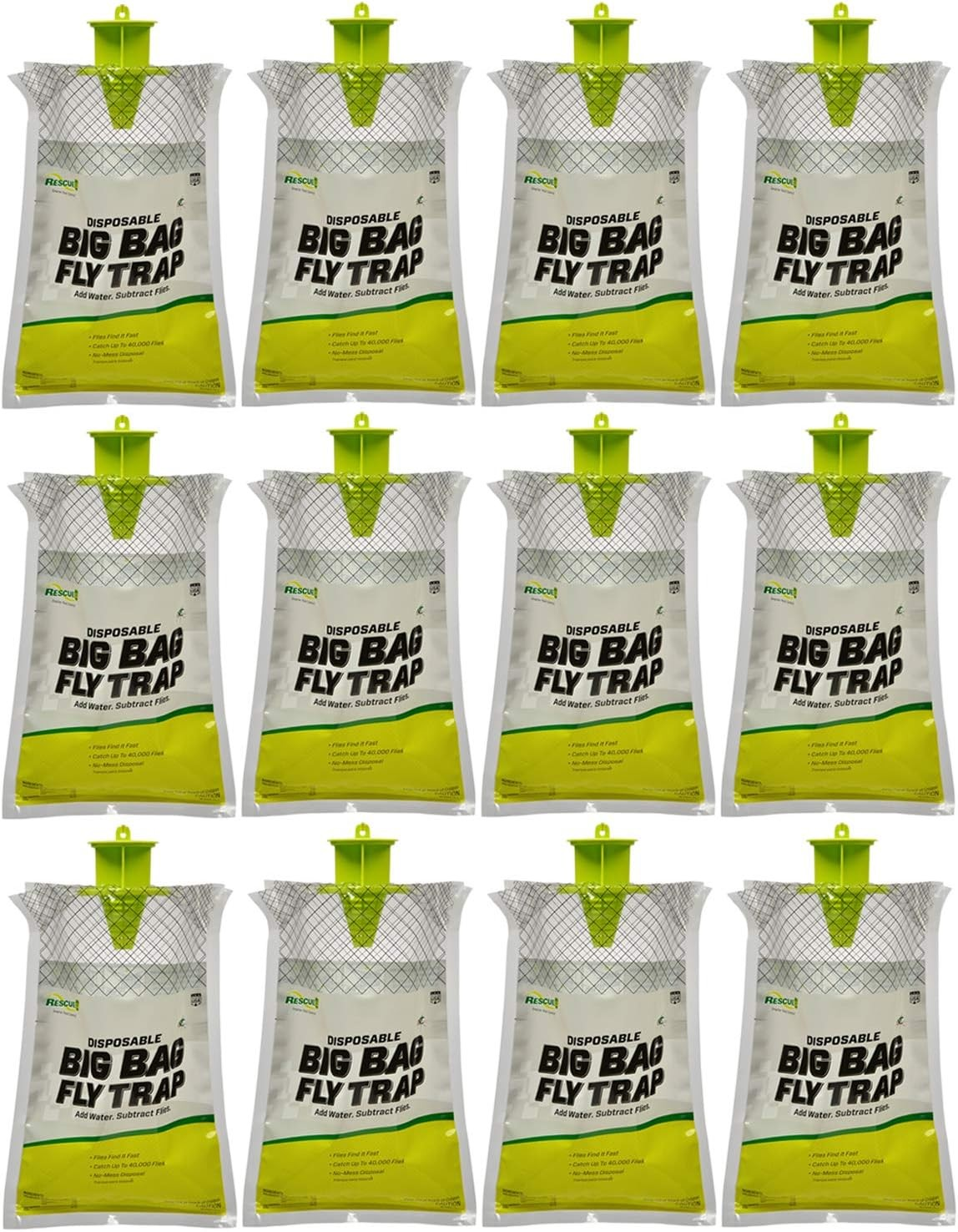 RESCUE! Big Bag Fly Trap Disposable, Outdoor Use 12 Traps Hanging Style