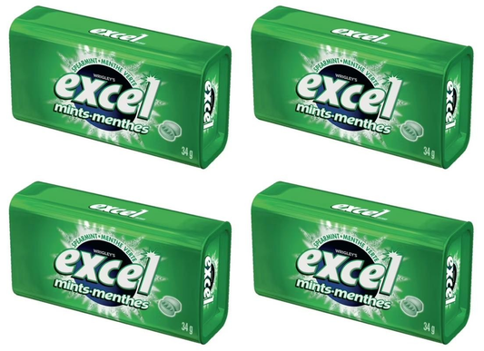 EXCEL, Spearmint Flavored Mints, 1 Tin, 34g (4 Pack)