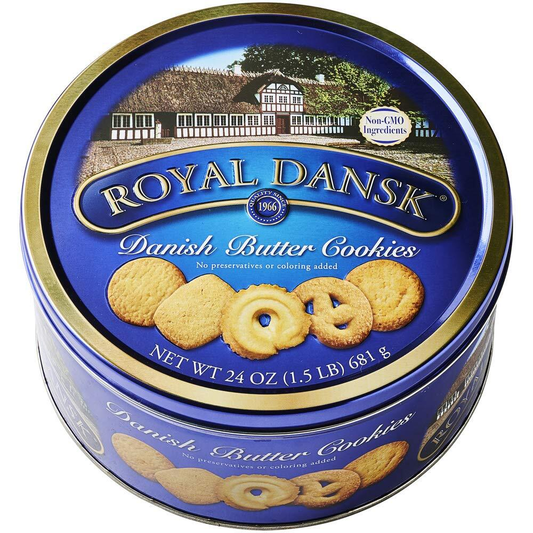 Royal Dansk Danish Butter Cookies Assorted Shapes 24 oz | Classic Cookie Tin | Free Shipping
