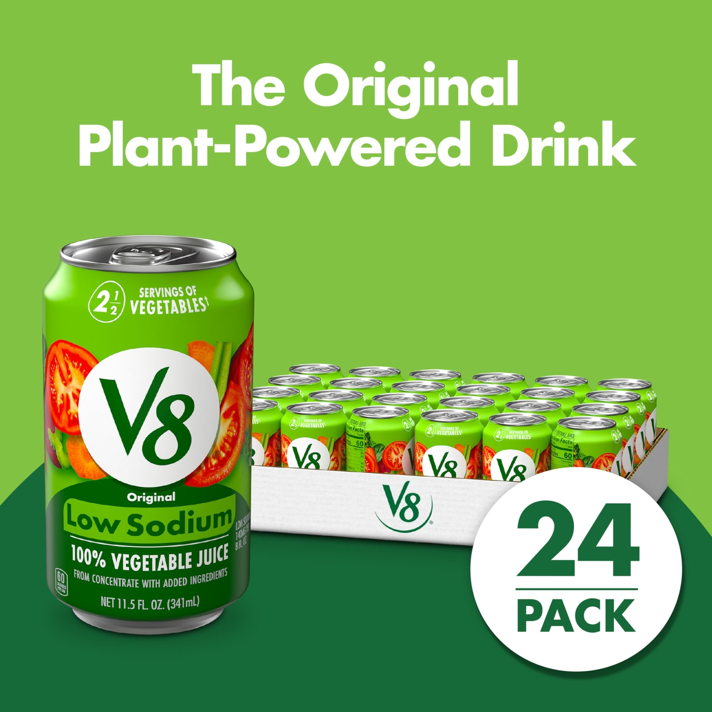 V8 Low Sodium Vegetable Juice 11.5 Fl Oz Pack of 24 Gluten Free Non GMO