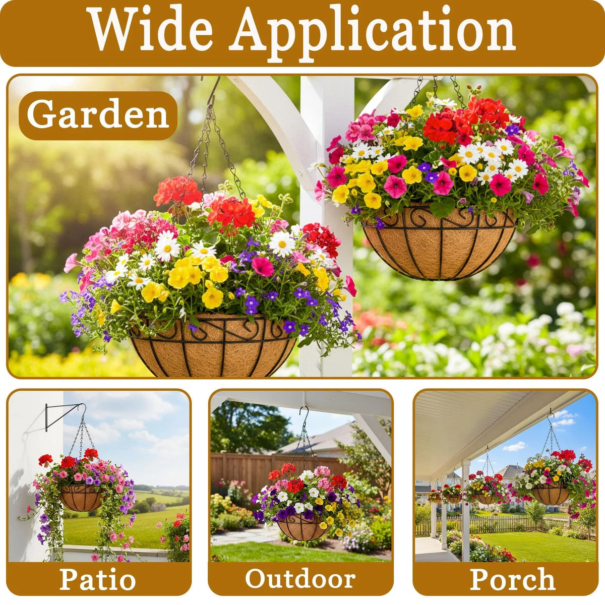 14Inch Metal Hanging Planters  4 Pack Flower Pots for Indoor & Outdoor Decor