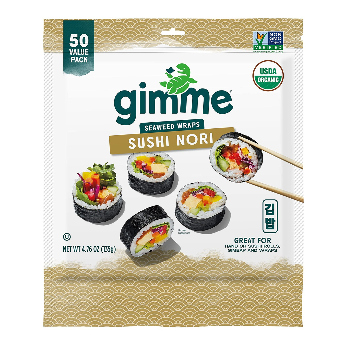 Gimme Organic Sushi Nori Seaweed Snacks 50 Count Premium Gluten Free Vegan Keto