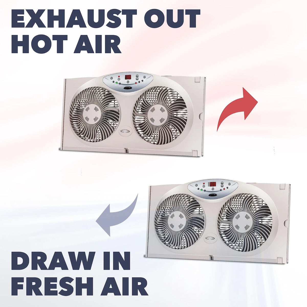 Bionaire 8.5" Twin Window Fan with Reversible Airflow, 3 Speeds, Remote Control