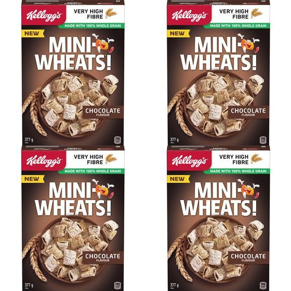 Kellogg's Mini-Wheats Chocolate Cereal 377g (4 Pack) – Whole Grain Breakfast Cereal