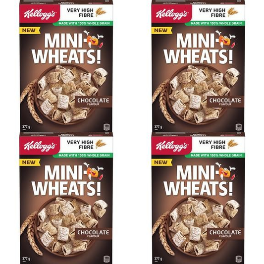 Kellogg's Mini-Wheats Chocolate Cereal 377g (4 Pack) – Whole Grain Breakfast Cereal