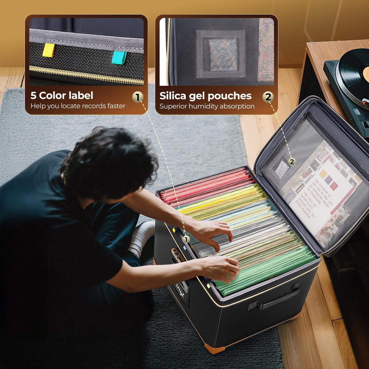 Vinyl Record Storage Box  Fireproof, WaterResistant, Lockable Organizer