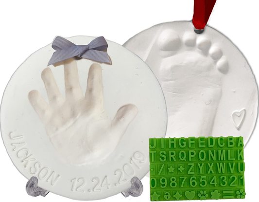 Baby Handprint & Footprint Keepsake Ornament Kit – Makes 2 Baby Memory Ornaments | Free Shipping