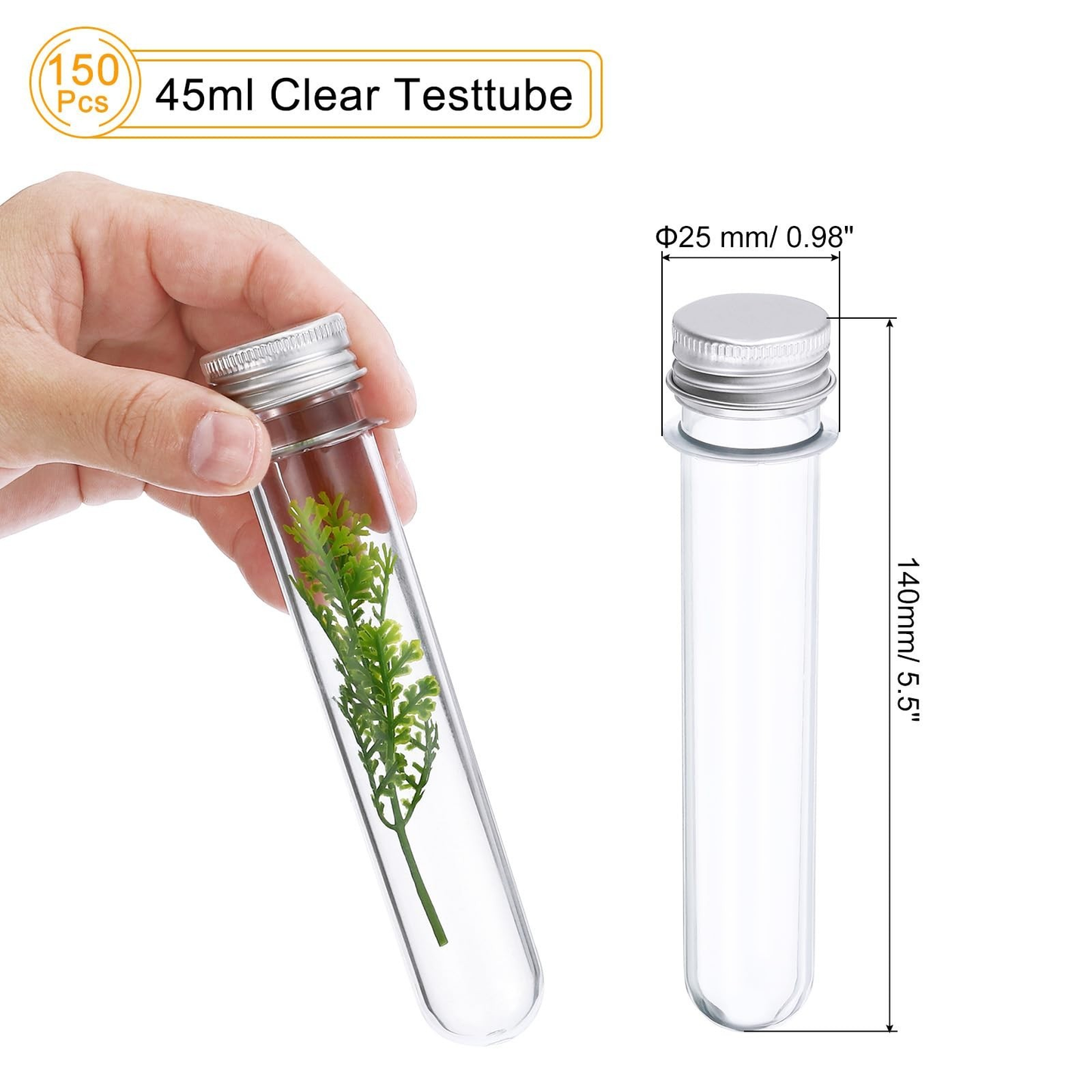 PATIKIL 150Pcs 45ml Plastic Test Tube with Screw Caps, 140x25mm Tubes Aluminu...