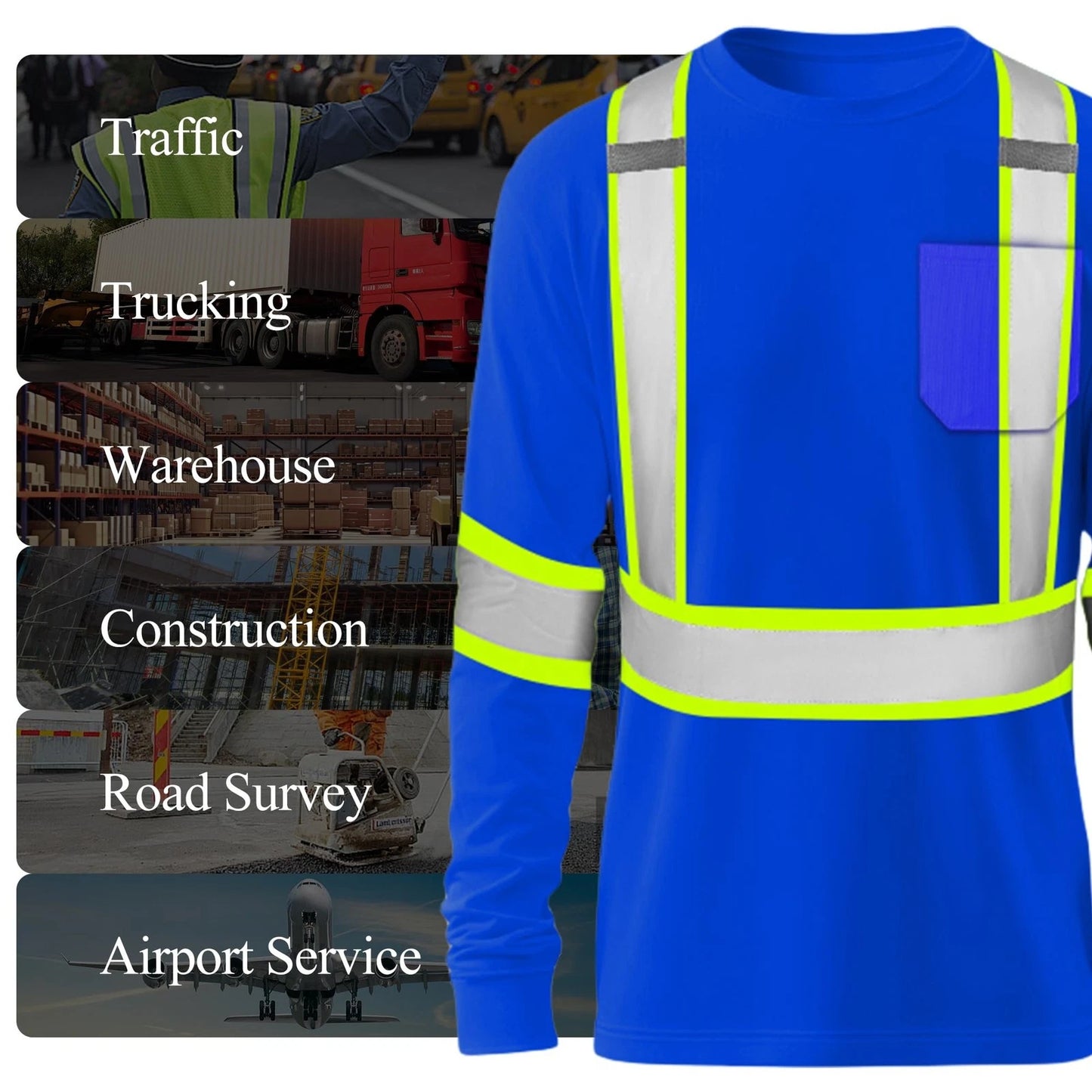 Hi-Vis Heavy Duty Men's Long Sleeve Reflective Safety T-Shirt (Free Shipping)
