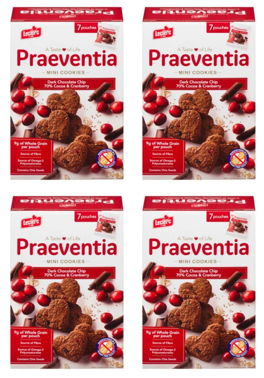 Leclerc Praeventia Cookies 70% Dark Chocolate & Cranberry 210g (4 Pack)