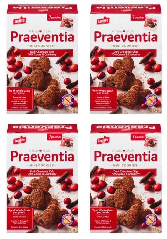 Leclerc Praeventia Cookies 70% Dark Chocolate & Cranberry 210g (4 Pack)