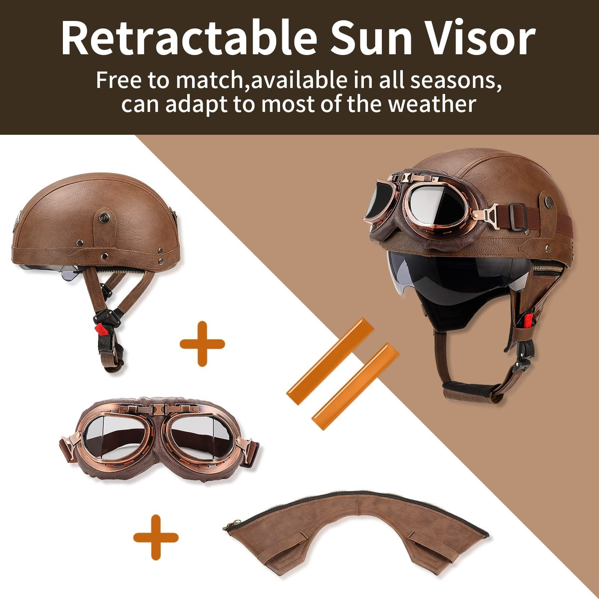 German Style Leather Motorcycle Half Helmet for Adults Men Women, DOT Approve...
