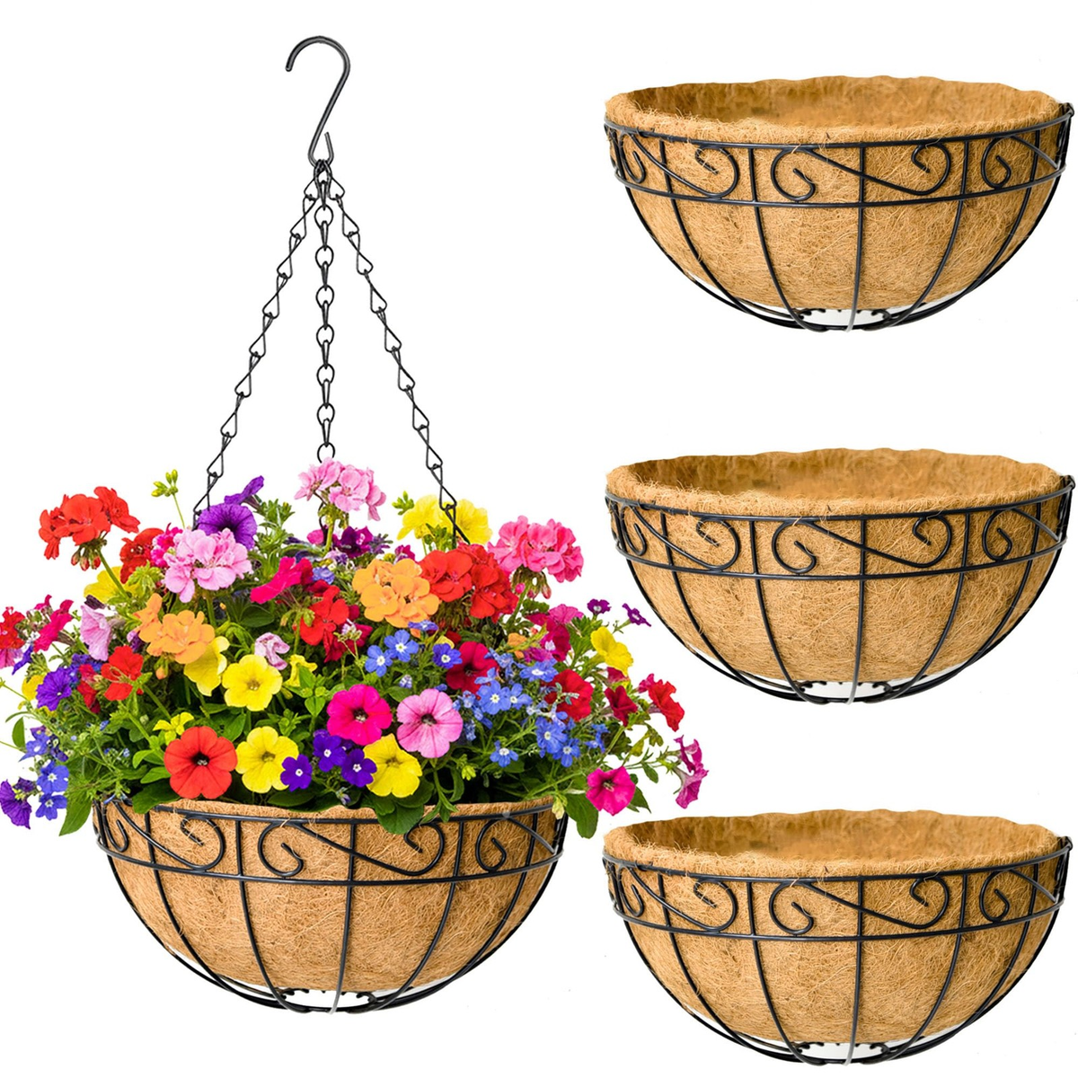 14Inch Metal Hanging Planters  4 Pack Flower Pots for Indoor & Outdoor Decor
