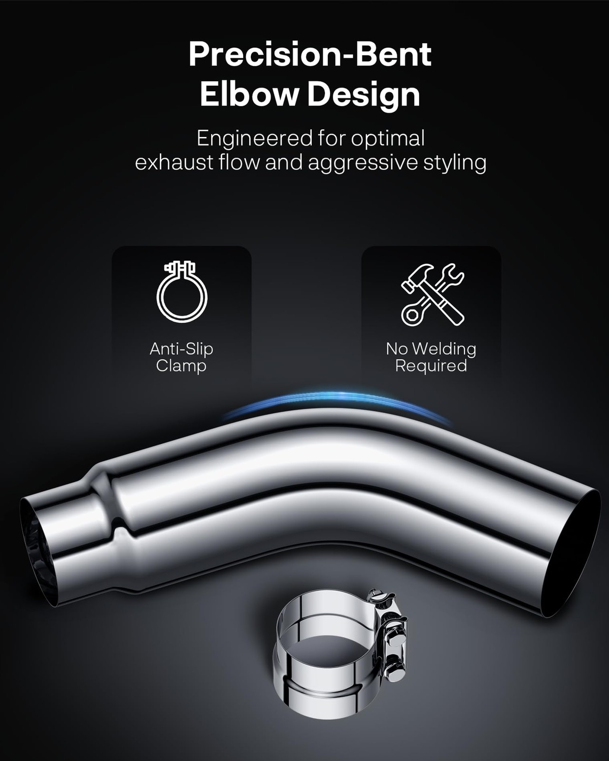 4" Diesel Exhaust Tip Elbow, Chrome 6" Outlet, 23" Long with Clamp