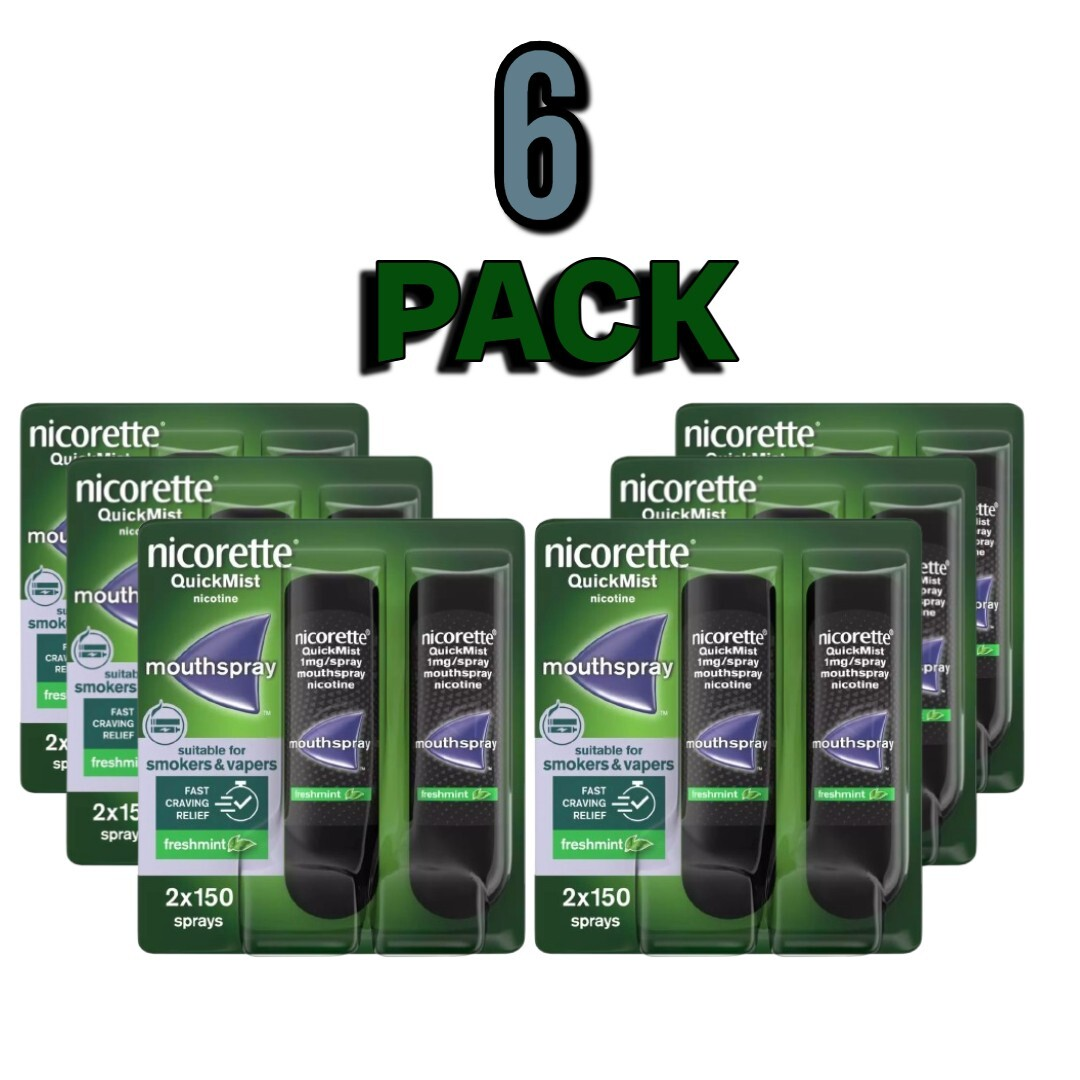 Nicorette Quickmist Duo, 2 x 150 sprays- PACK OF 6-FREE SHIPPING(= 1800 Spray