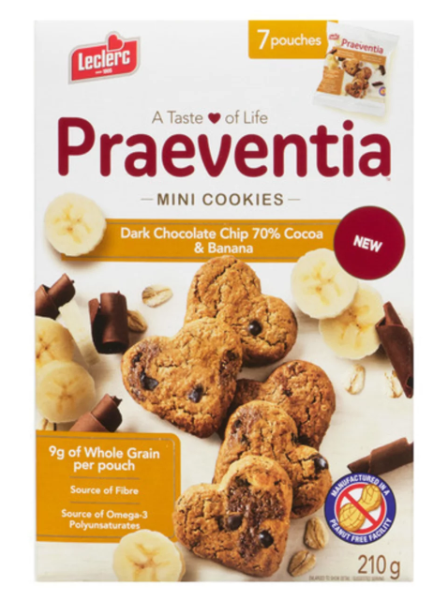 Leclerc Praeventia Cookies Dark Chocolate Chip 70% Cocoa & Banana 210g