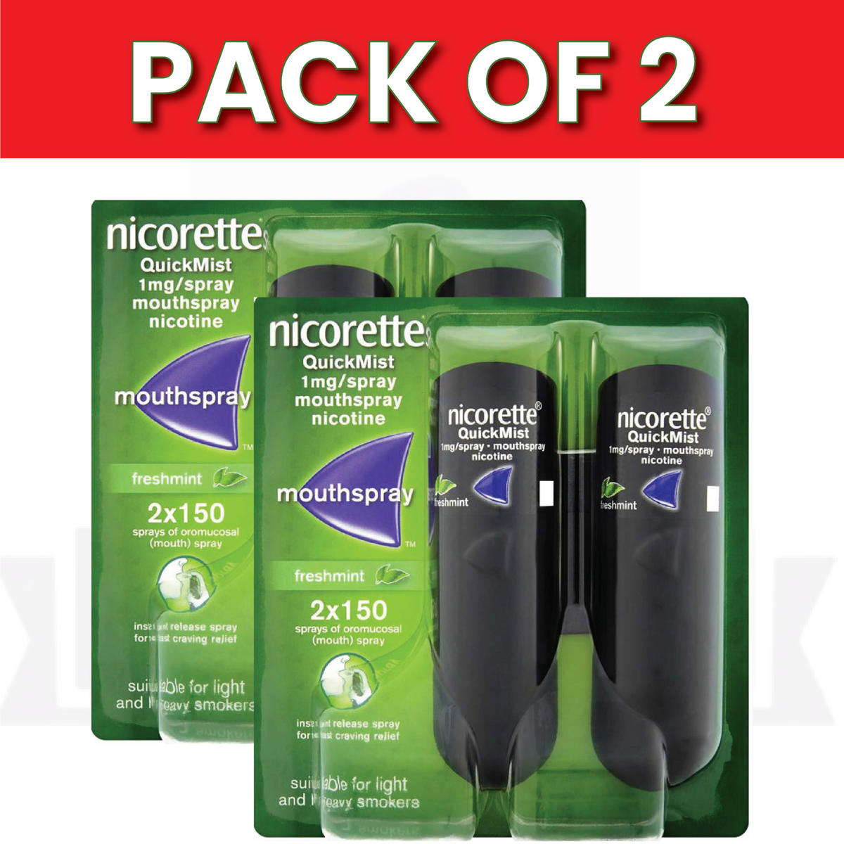 Nicorette QuickMist Duo Anti-Craving Mouth Spray | 4 Bottles, 600 Doses | FREE SHIPPINGNicorette Quickmist Duo – Spray anti-craving rapide – 4 flacons (600 doses) - FREE SHIPPING
