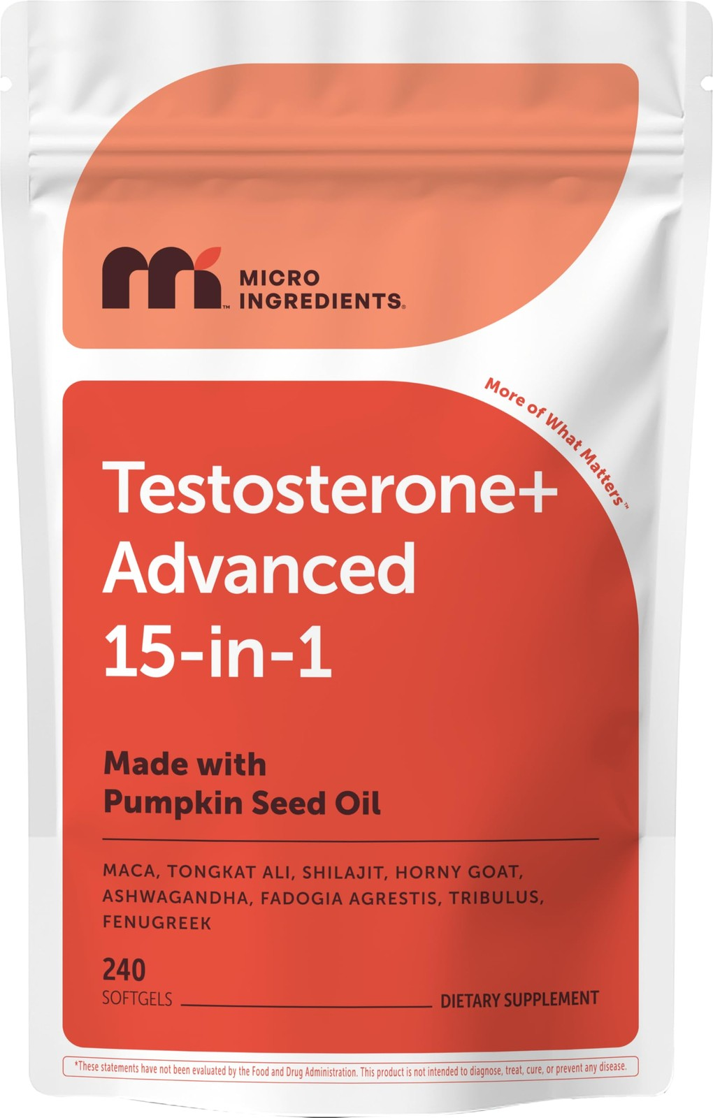 Micro Ingredients Testosterone+ Advanced for Men & Women, 240 Softgels | 15in...