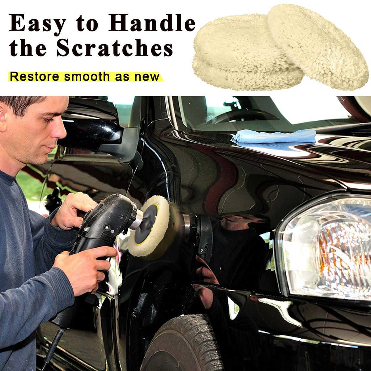 6 Pack 3-Inch Wool Buffing Pads with Backing Plate | Car, Boat, Wood & Marble Polishing | FREE SHIPPING 🚗✨