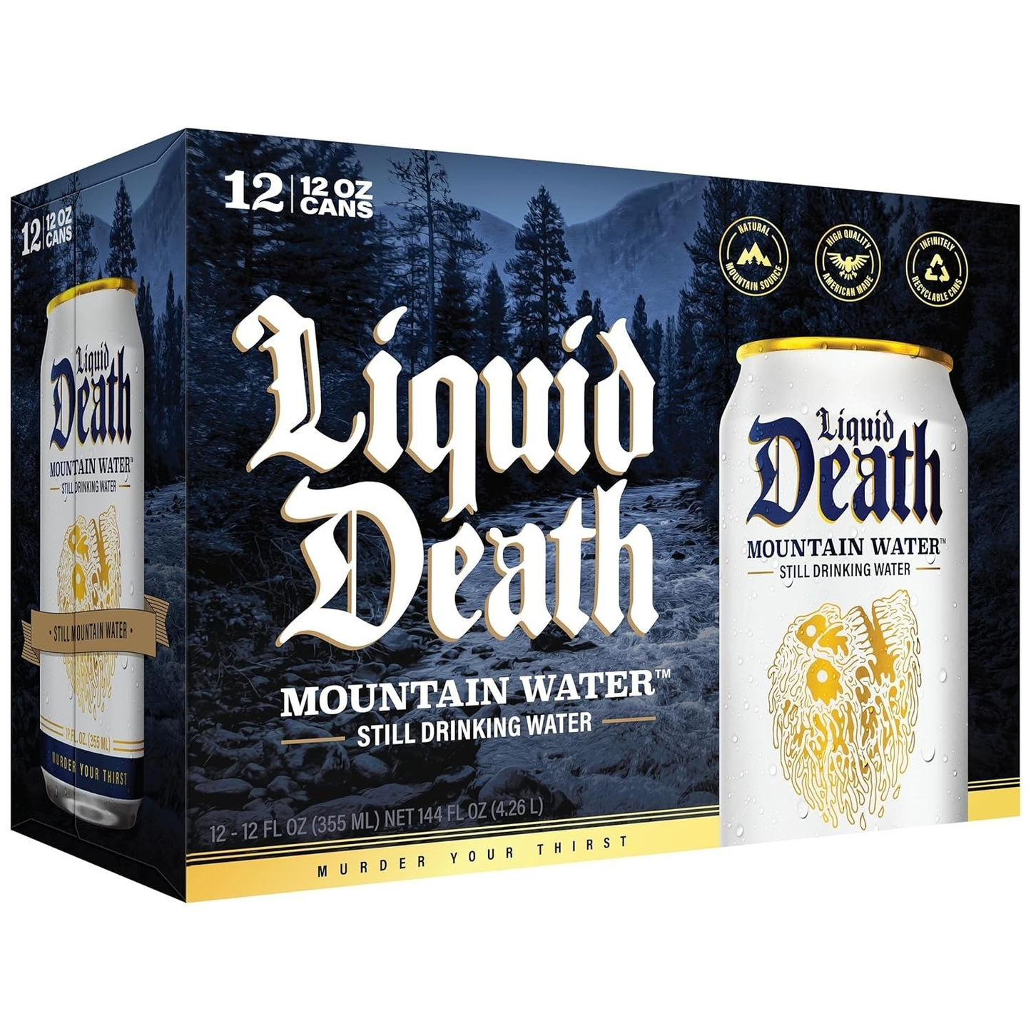 Liquid Death , Mountain Water, 12-Pack (12oz Cans), Real Mountain Source many flavors