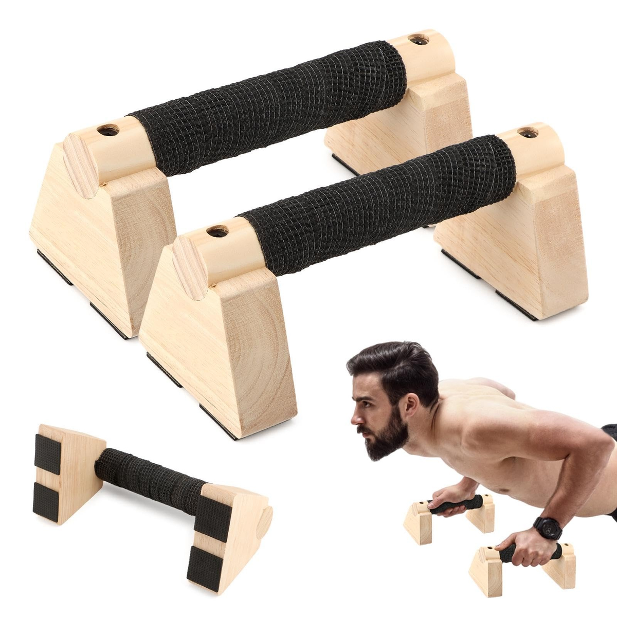Wooden Push Up Bars for Calisthenics, Handstands, and Home Workouts