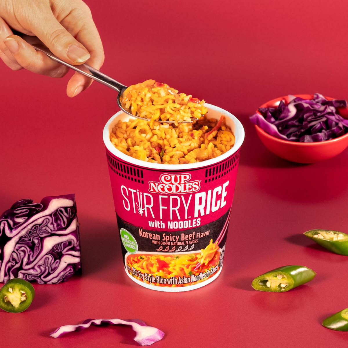 Nissin Cup Noodles Stir Fry Rice with Noodles Spicy Beef 2.68 Ounce Pack of 6