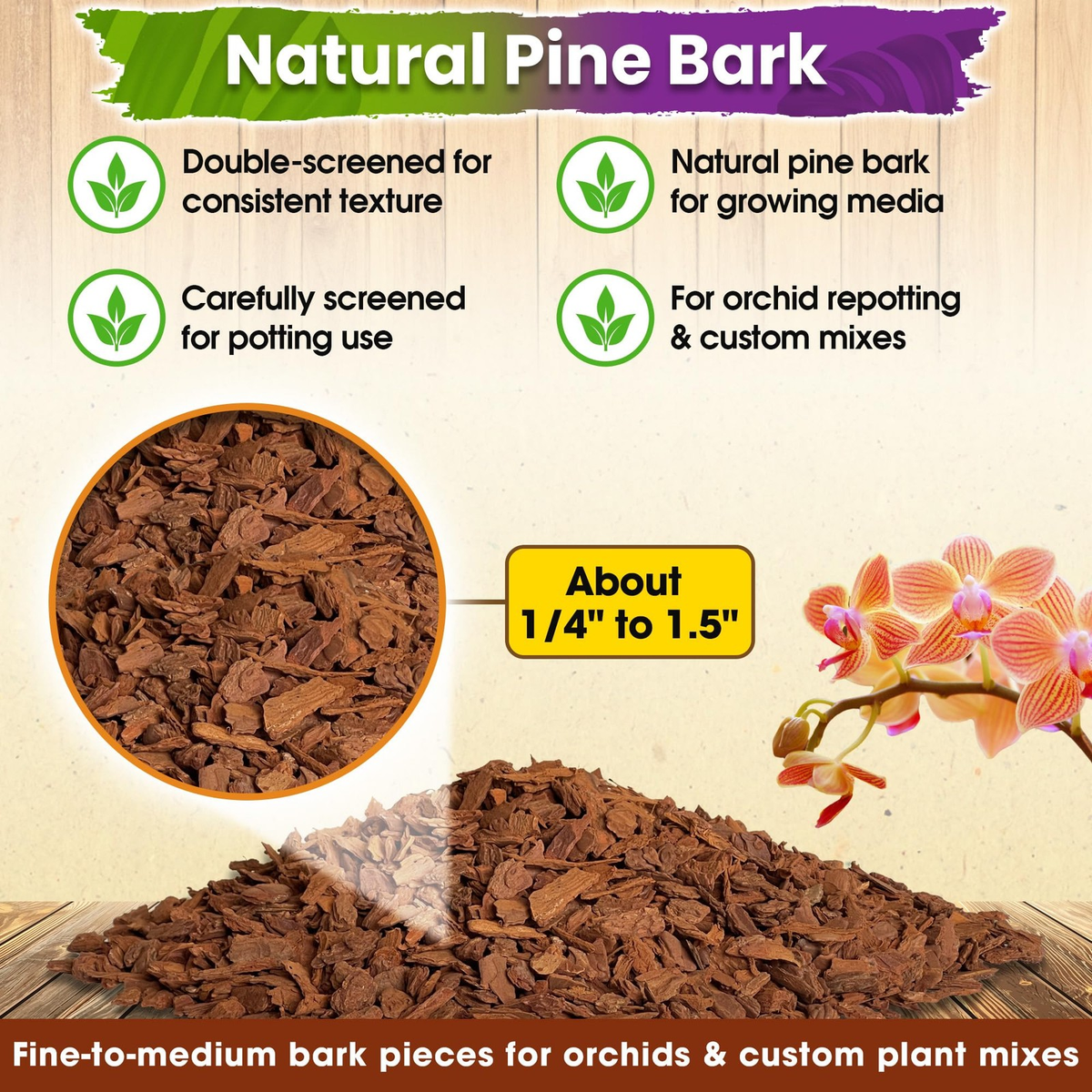 Natural Orchid Bark Pine Mulch | 8 QT Bag | Plant Repotting & Potting Medium | Drainage & Root Aeration | FREE SHIPPING 🌱🪴