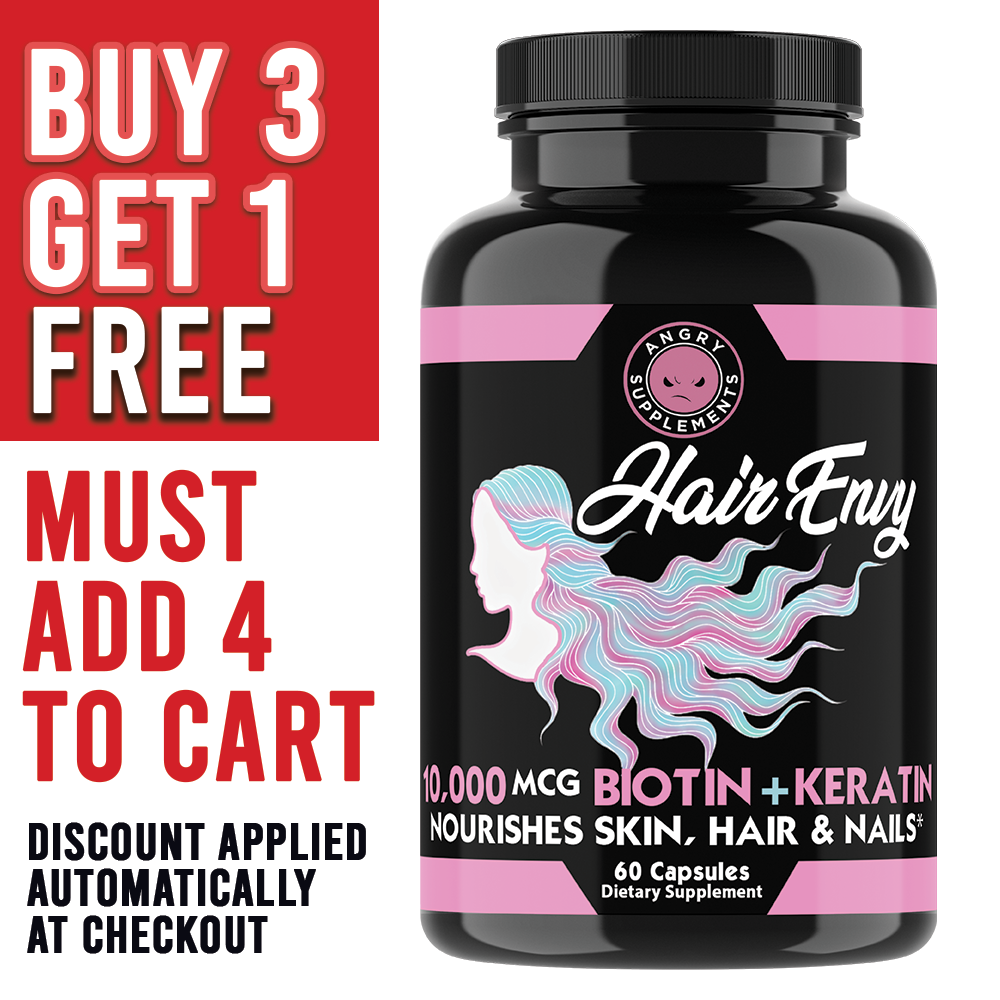 Hair Envy Biotin + Keratin 10,000 MCG for Women, 60-count formula designed to support healthy-looking hair, skin, and nails.