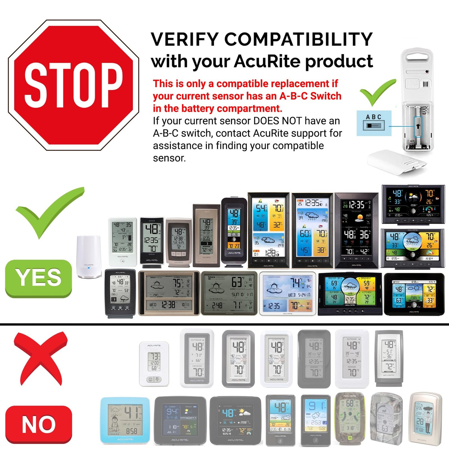 AcuRite Wireless Indoor Outdoor Temperature & Humidity Sensor with A-B-C Switch