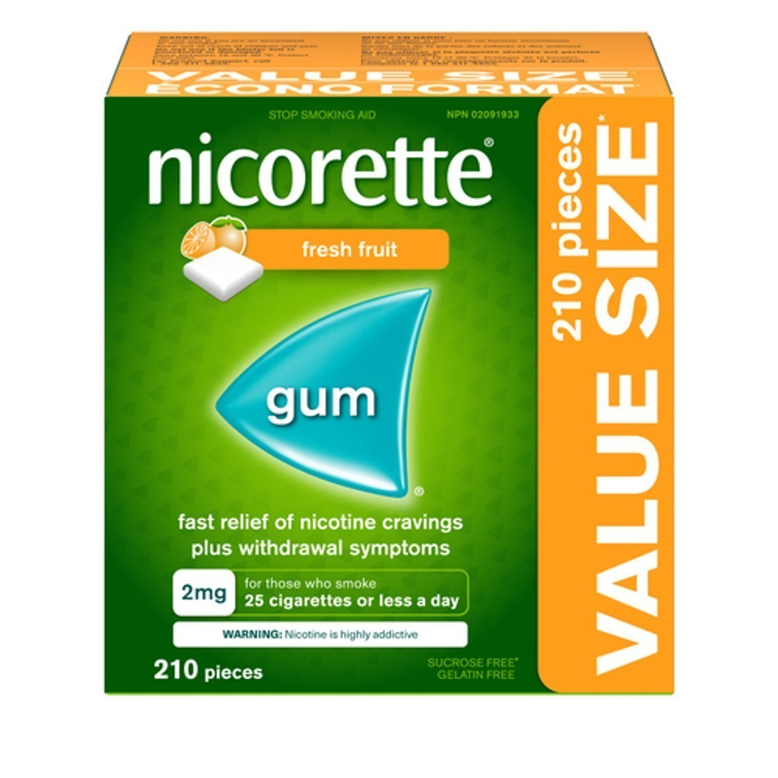 Nicorette Nicotine Fresh Fruit Gum 2mg – 210 Pieces Value Size Smoking Cessation Aid Long Expiry