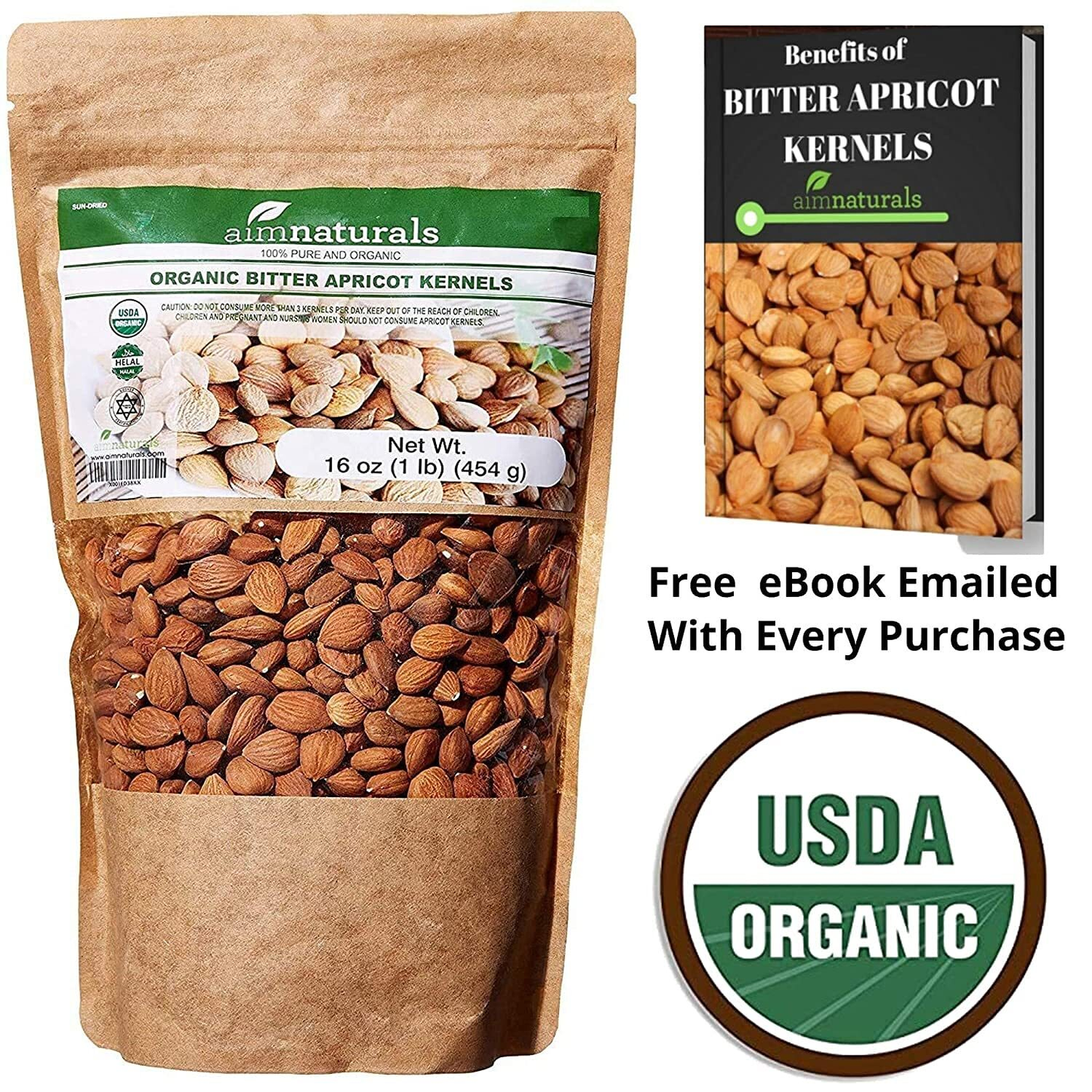 Bitter Apricot Kernels 1LB-100% USDA Certified Organic Bitter Apricot Seeds ...