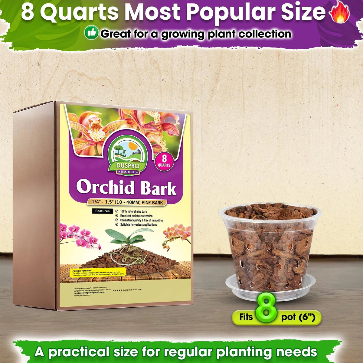 Natural Orchid Bark Pine Mulch | 8 QT Bag | Plant Repotting & Potting Medium | Drainage & Root Aeration | FREE SHIPPING 🌱🪴