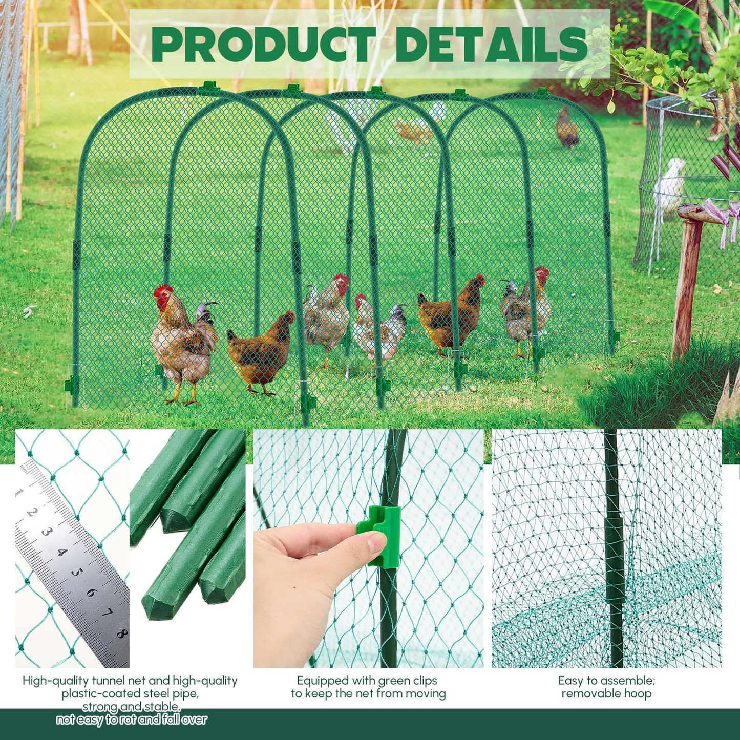 Large Chicken Tunnel Coop Run, 157 × 31.5 x 25.5 Inch, Easy to Install Gree