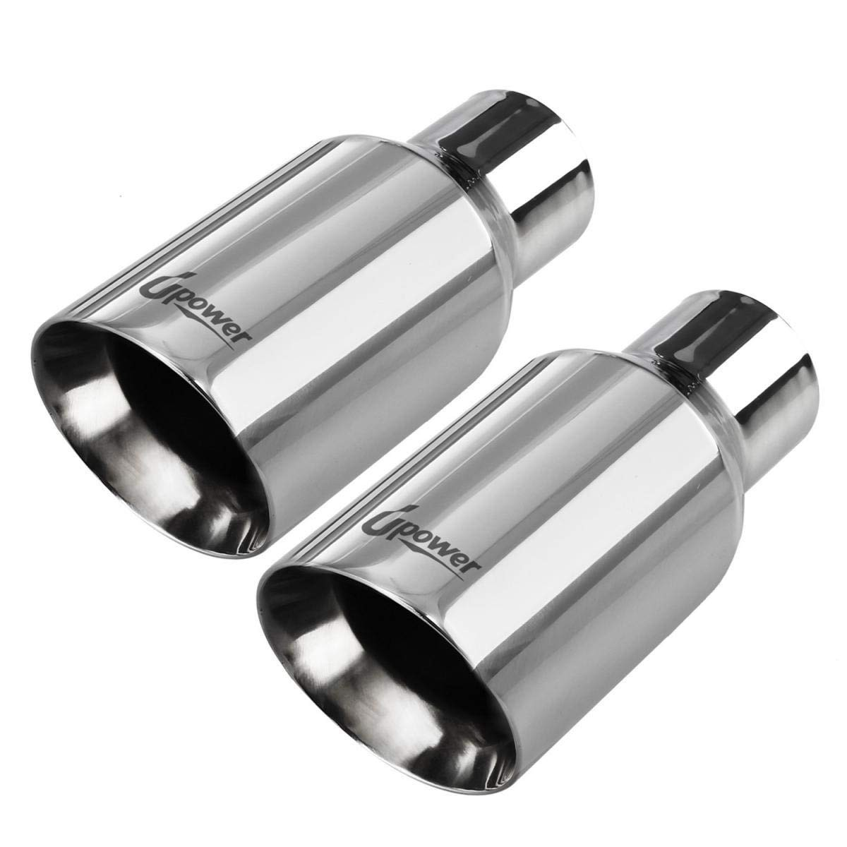 Upower Pack of 2 Exhaust Tips – 2.5" Inlet, 4" Outlet, 9" Long, 304 Stainless Steel