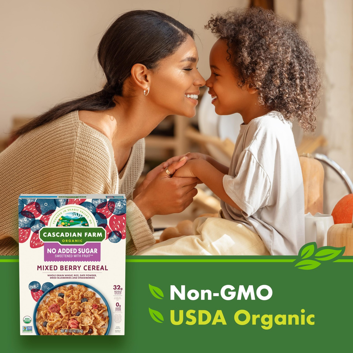 Cascadian Farm Organic No Added Sugar Mixed Berry Cereal 12.5 oz Whole Grain