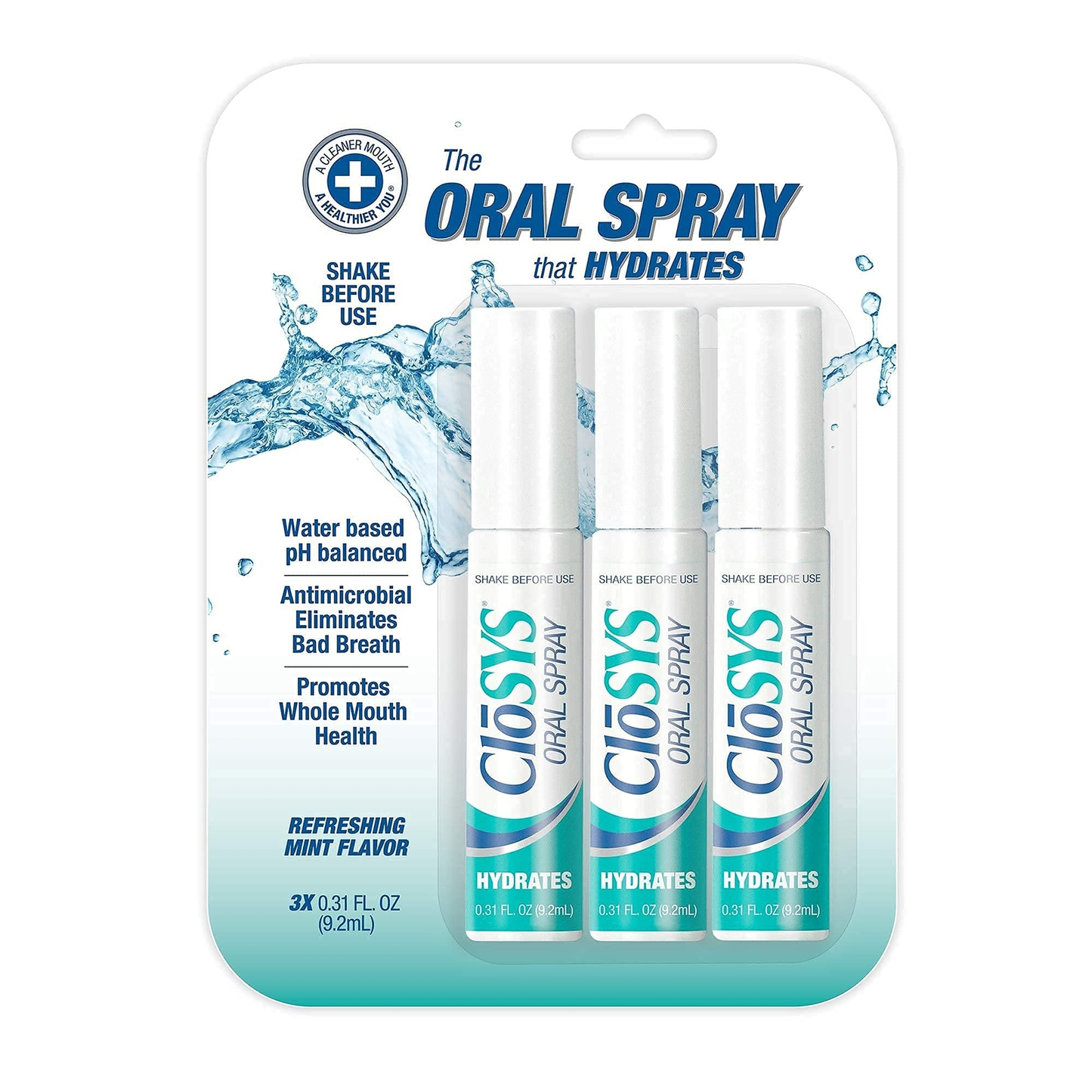 3pk CloSYS Oral Breath Spray Mint Sugar Free pH Balanced for Bad Breath 0.31oz