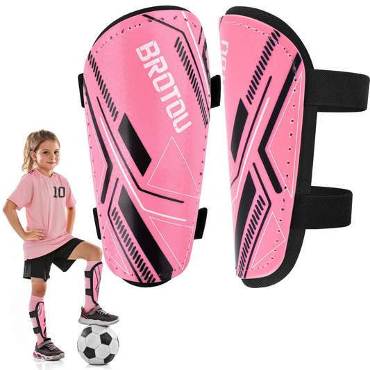 Youth Soccer Shin Guards with Ankle Protection, Adjustable Straps, Pink