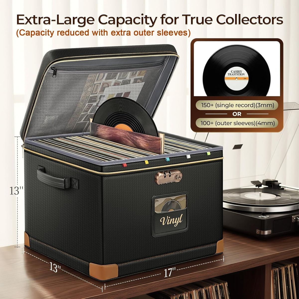 Vinyl Record Storage Box  Fireproof, WaterResistant, Lockable Organizer