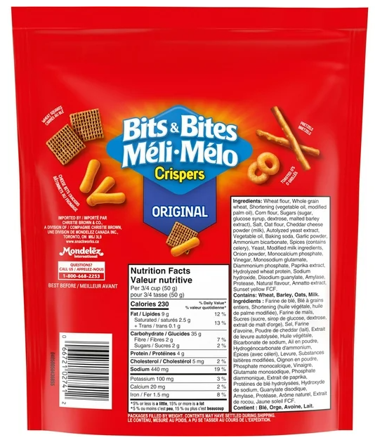 Crispers Bits & Bites Original Snack and Cracker Mix, 145g (4 Pack)