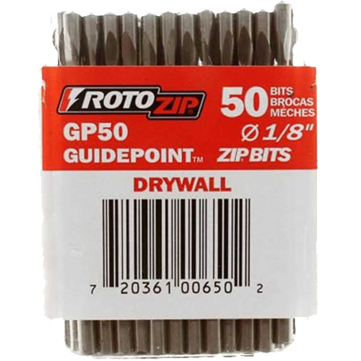 RotoZip GP50 1/8-Inch Drywall Guidepoint Cutting Bits 50-Pack – Spiral Cutting Bits