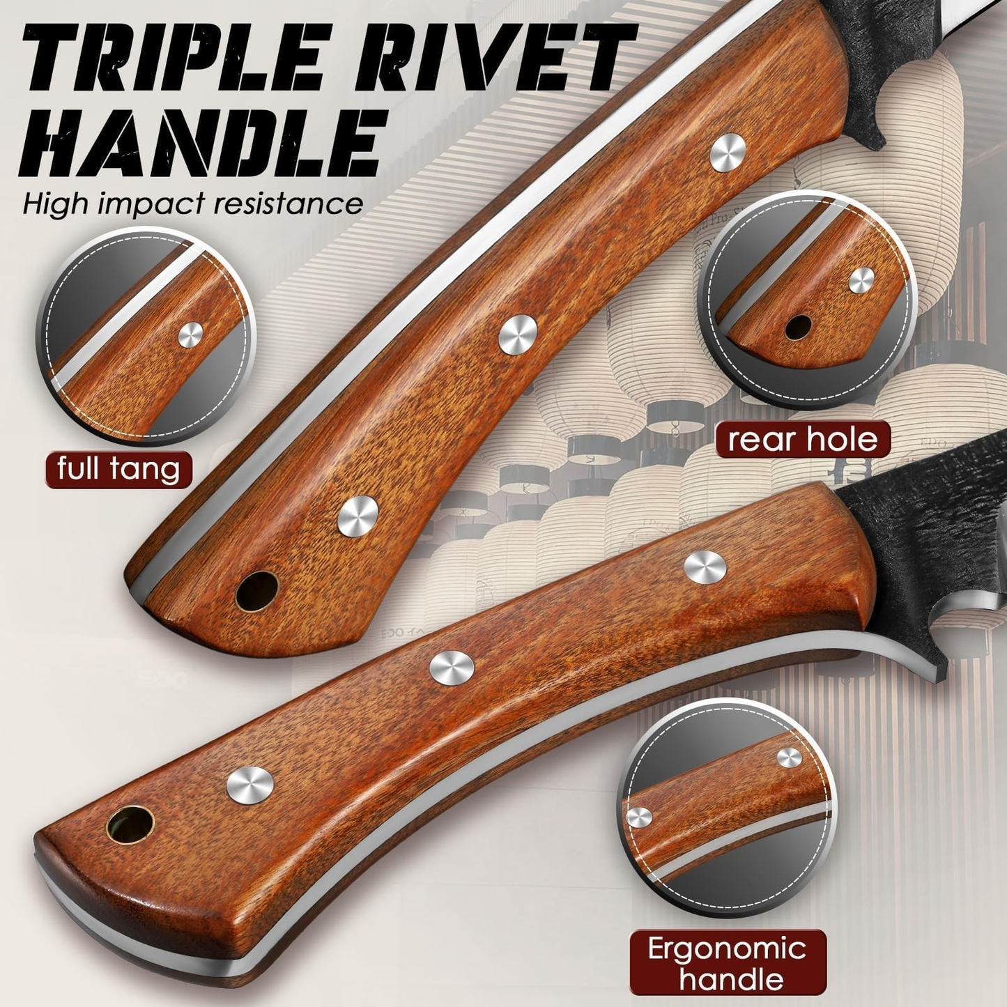 Freelander Japanese Style High Carbon Steel Machete with Red Sandalwood Ergon...
