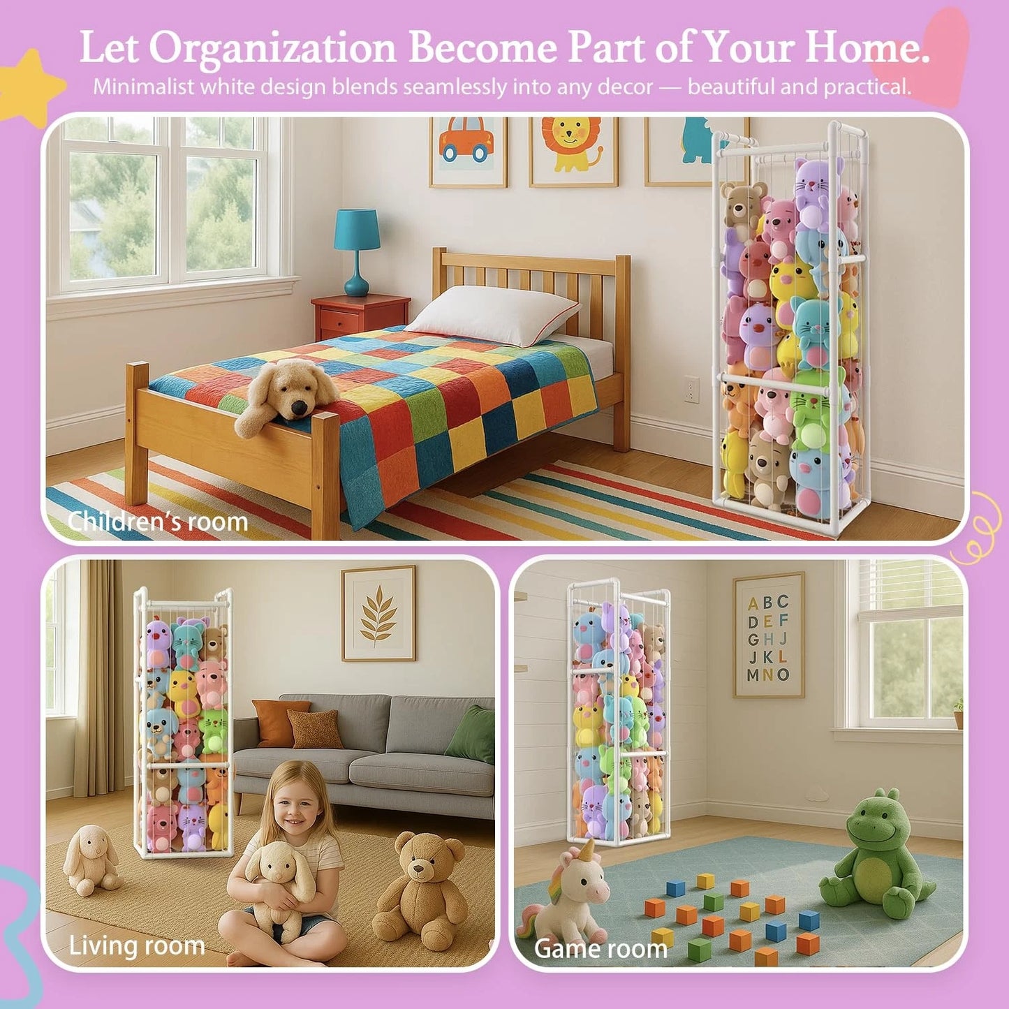 Stuffed Animal Storage Organizer for Kids Room - Large Vertical Zoo Cage with