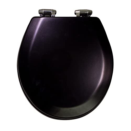 Black Round Soft Close Toilet Seat Wooden Durable Rust Resistant Easy Clean